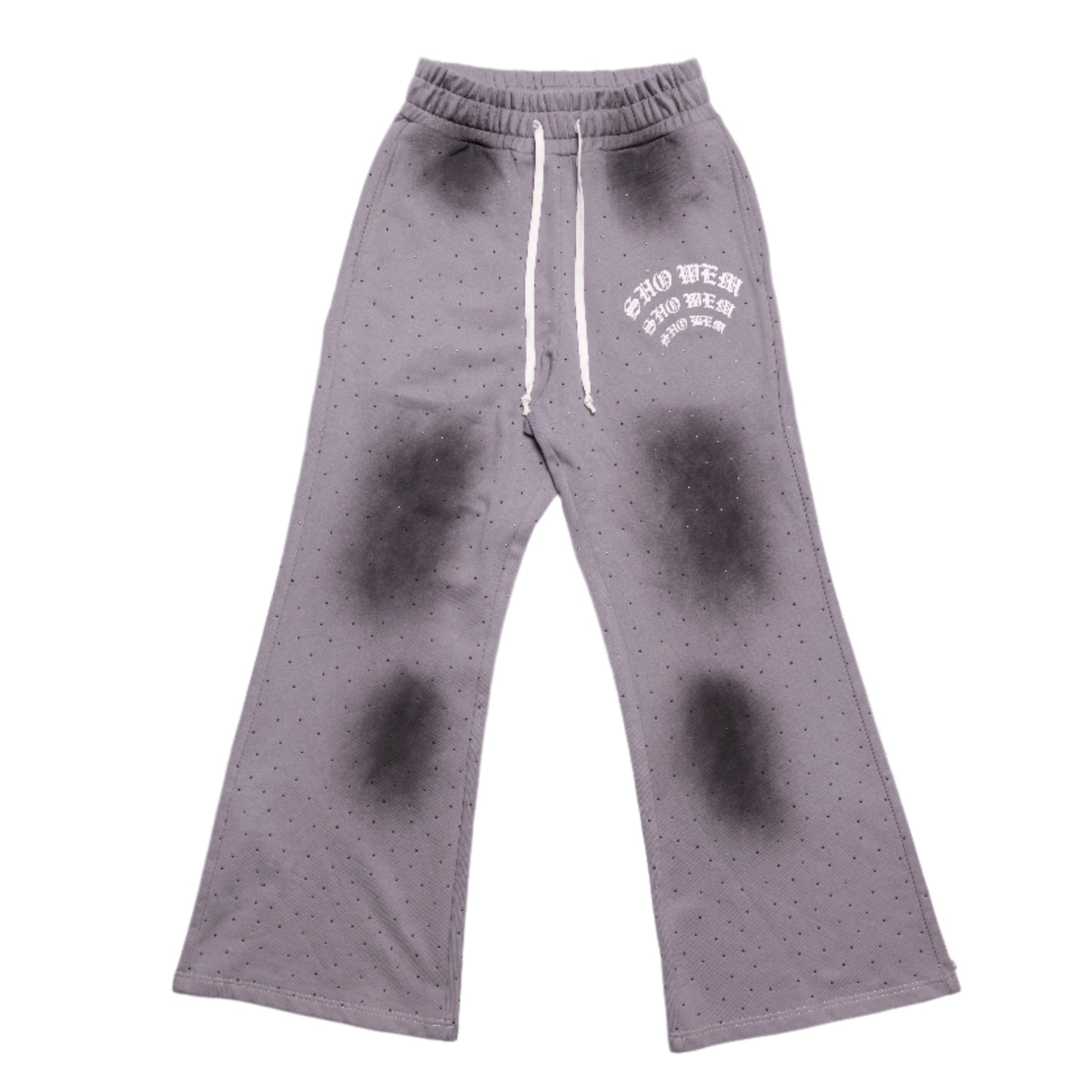 ‘SHADOW GREY’ RHINESTONE WIDE-LEG PANTS
